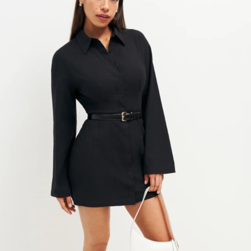 Reformation Rana black long sleeve collared dress NWT